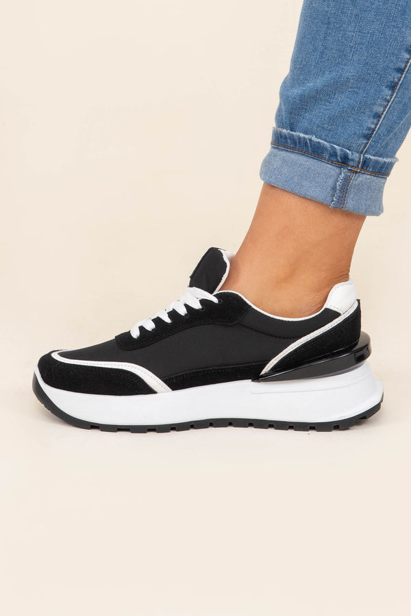 Chic Soul plus size clothing, black tennis shoes athletic sneakers with white laces and details