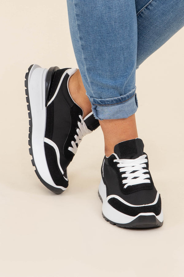 Chic Soul plus size clothing, black tennis shoes athletic sneakers with white laces and details