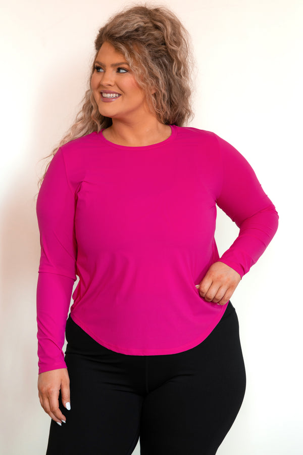 Chic Soul plus size clothing, fuchsia pink activewear long sleeves top