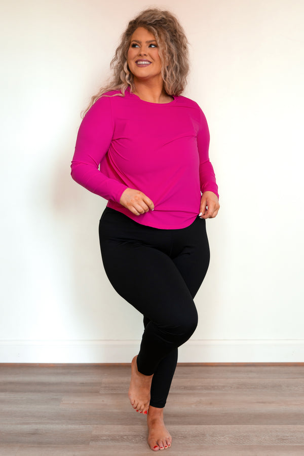 Chic Soul plus size clothing, fuchsia pink activewear long sleeves top