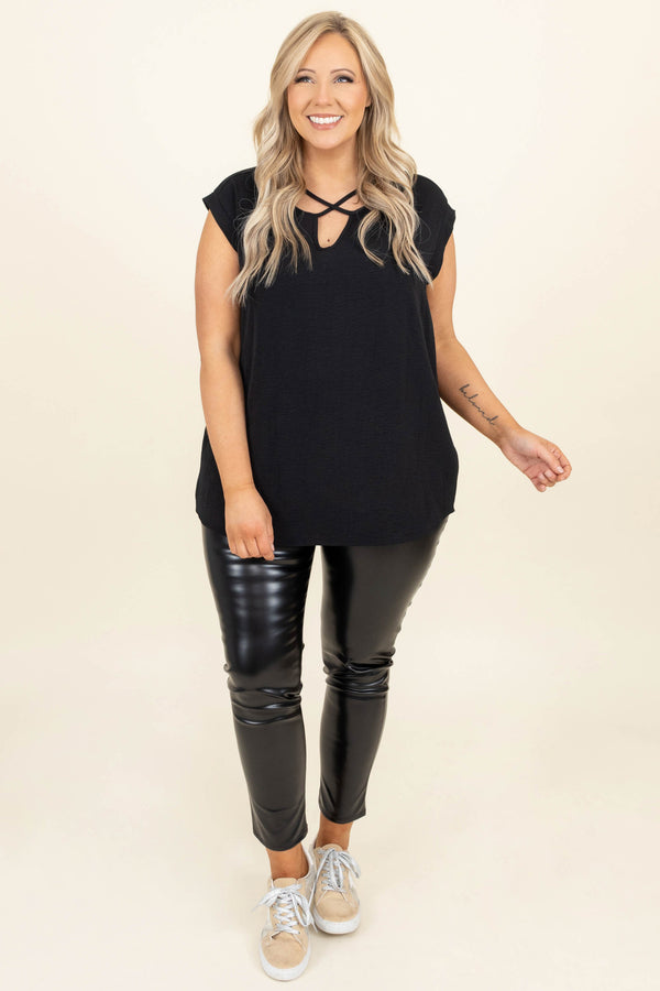 Chic Soul plus size clothing, high waisted ankle length faux leather leggings
