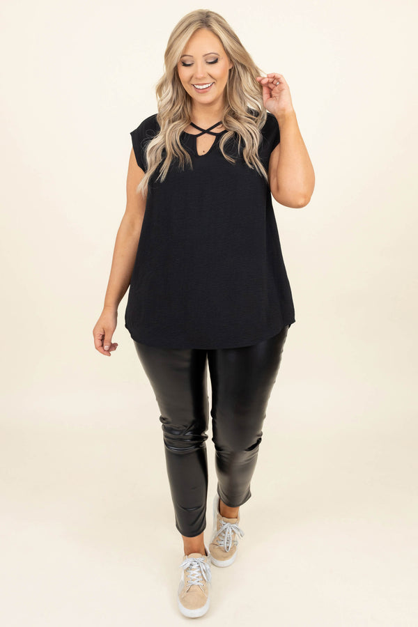 Chic Soul plus size clothing, high waisted ankle length faux leather leggings