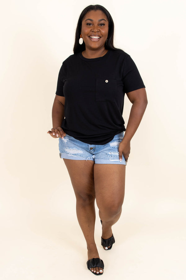 Chic Soul plus size clothing, black top with front pocket