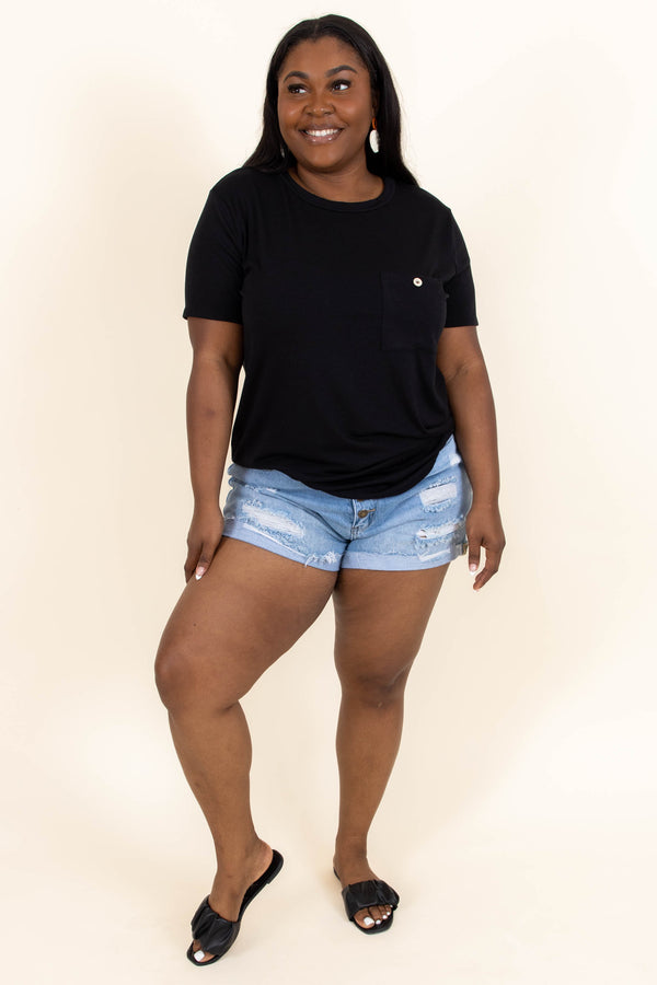 Chic Soul plus size clothing, black top with front pocket