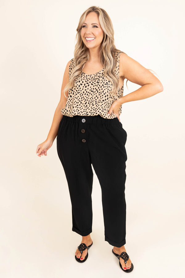 Chic Soul plus size clothing, taupe colored tank with black dotted pattern