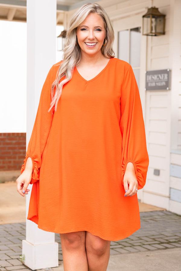 Chic Soul plus size clothing, orange short summer dress with flowy long sleeves