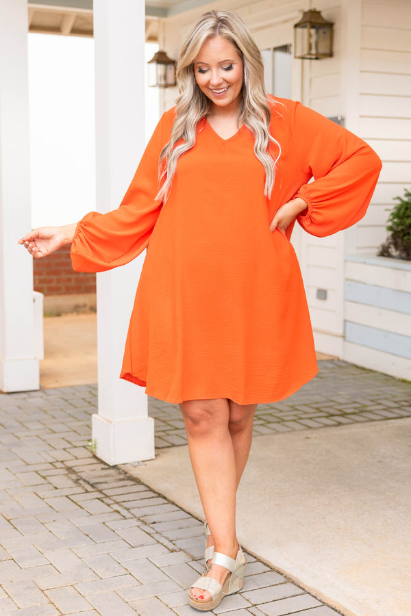 Chic Soul plus size clothing, orange short summer dress with flowy long sleeves