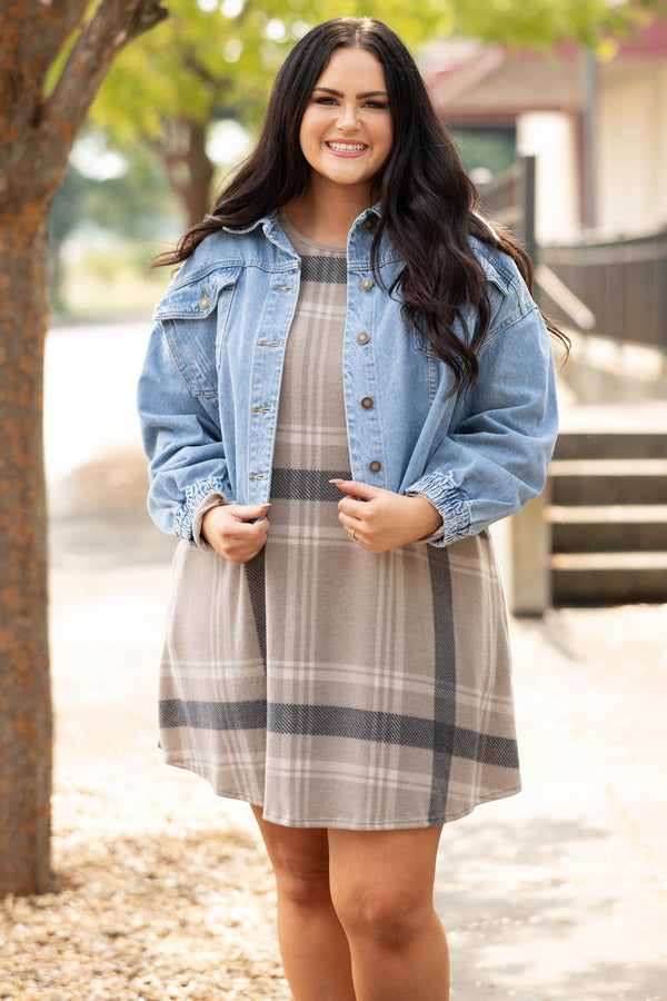 Chic Soul plus size clothing, medium wash distressed denim jacket 