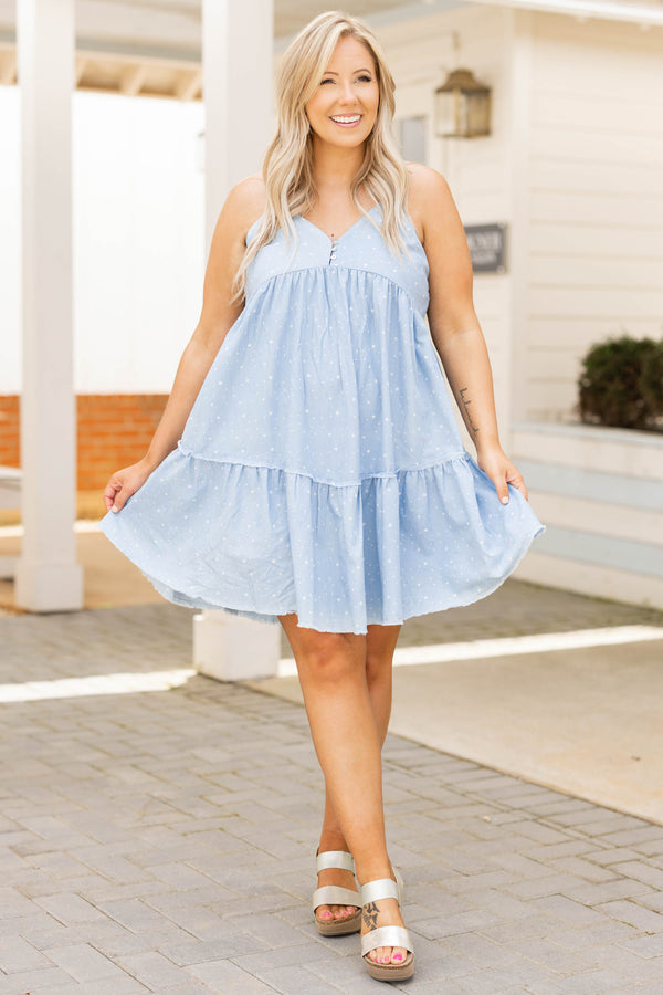 Chic Soul plus size clothing, denim spaghetti strap polka dot casual babydoll dress