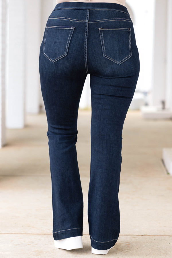 Chic Soul plus size clothing, dark wash flare jeggings