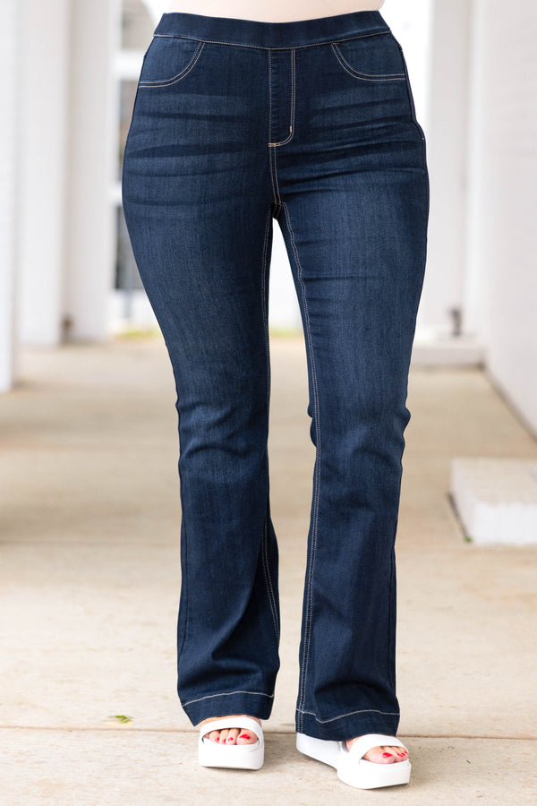 Chic Soul plus size clothing, dark wash flare jeggings