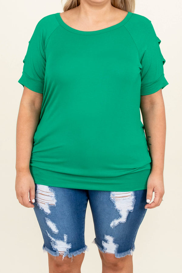 Chic Soul plus size clothing, solid green short sleeve casual top
