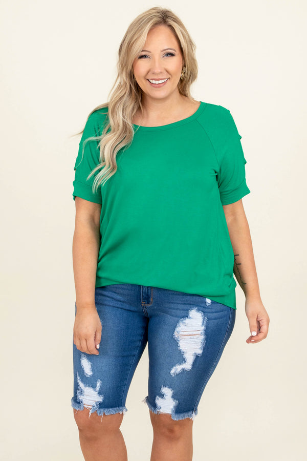 Chic Soul plus size clothing, solid green short sleeve casual top