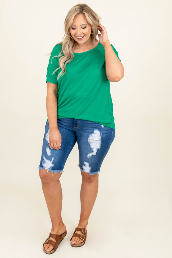 Chic Soul plus size clothing, solid green short sleeve casual top