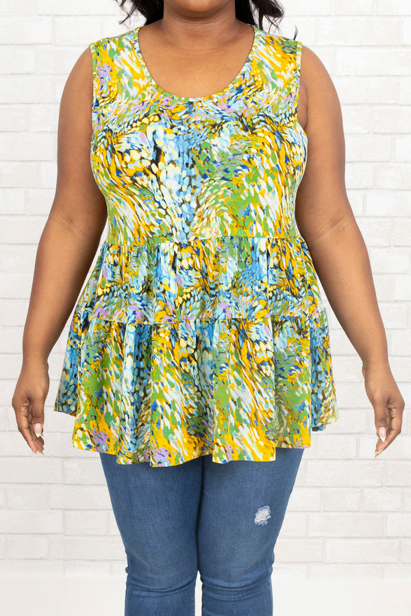 Chic Soul plus size clothing, green multicolor patterned flowy top