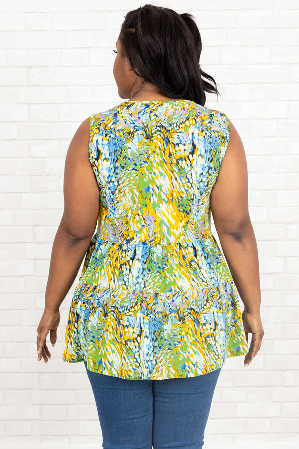 Chic Soul plus size clothing, green multicolor patterned flowy top