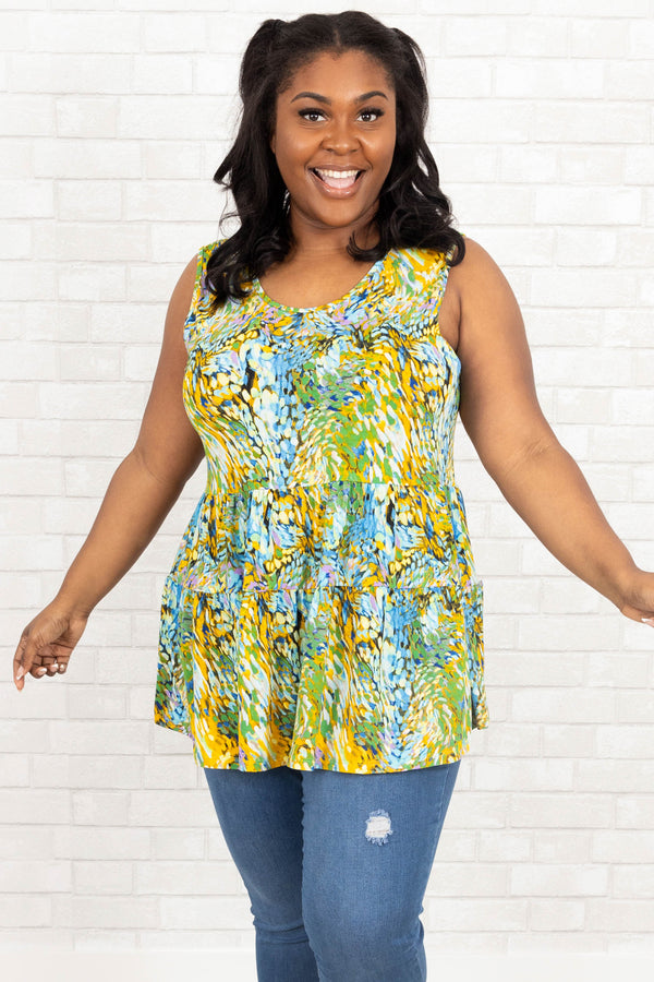 Chic Soul plus size clothing, green multicolor patterned flowy top