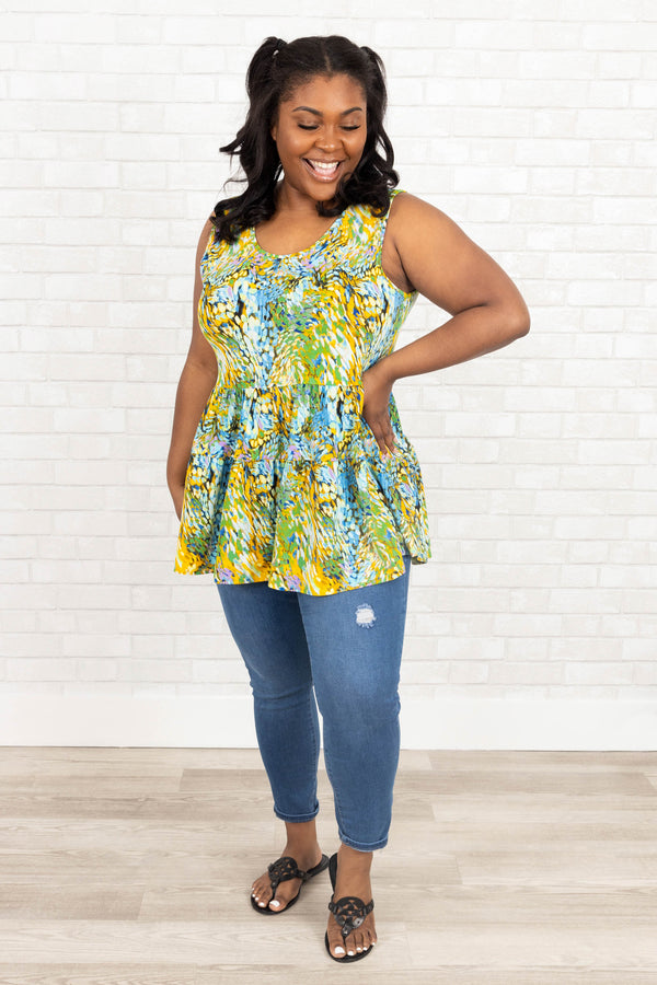 Chic Soul plus size clothing, green multicolor patterned flowy top