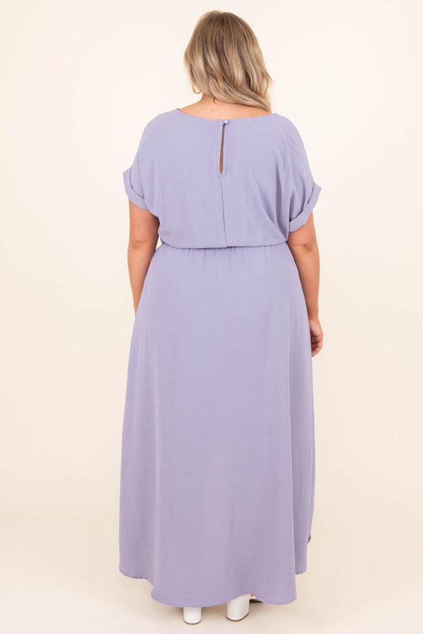 Chic Soul plus size clothing, lavender purple tie waist short sleeve midi dress