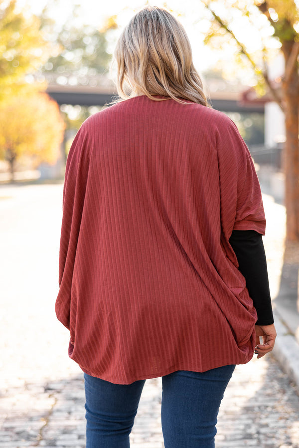 Chic Soul plus size clothing, rust solid half length sleeve cardigan