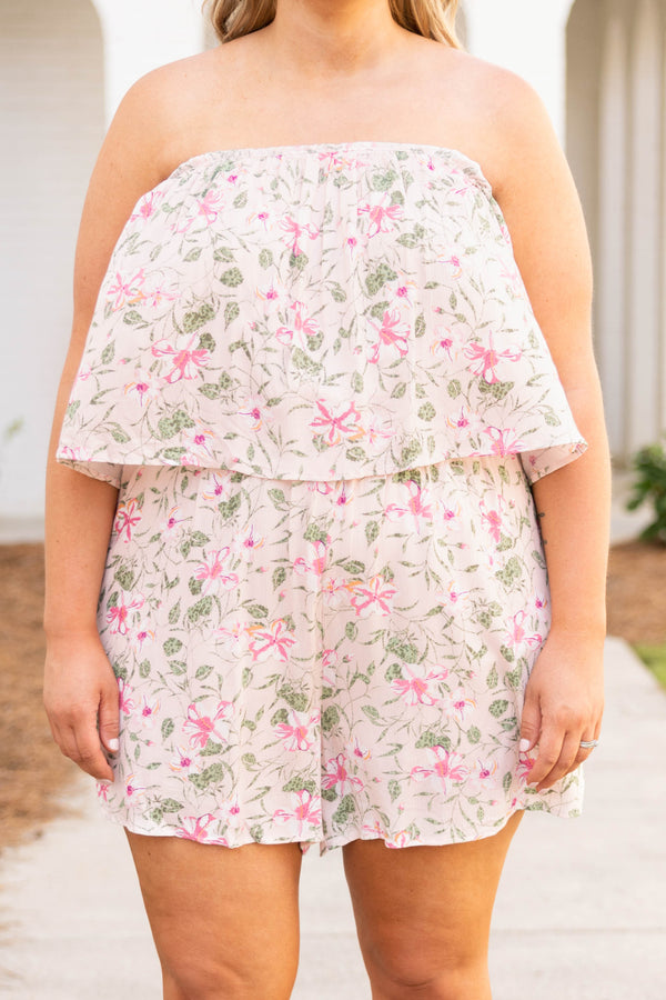 Chic Soul plus size clothing, blush floral strapless romper