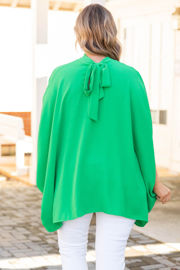 Chic Soul plus size clothing, green blouse with a slight turtle neckline