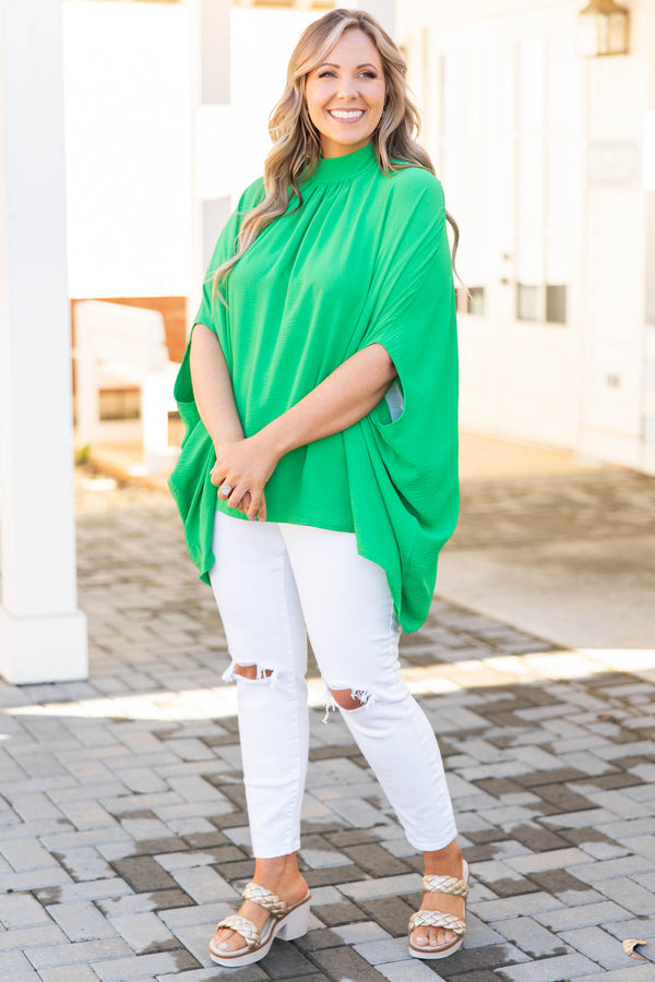 Chic Soul plus size clothing, green blouse with a slight turtle neckline