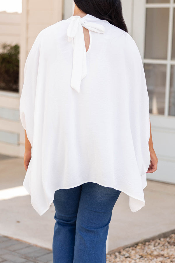 Chic Soul plus size clothing, white flowy top with high neckline