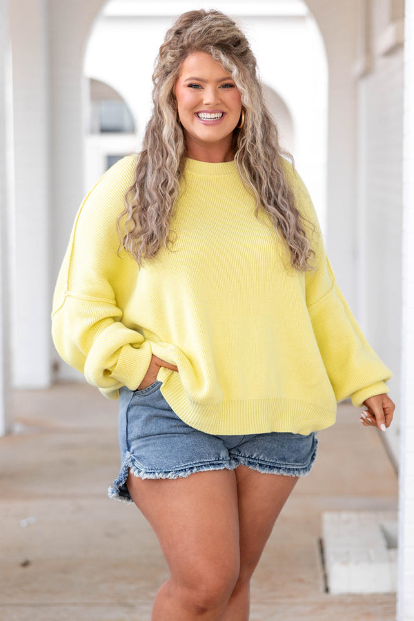 Chic Soul plus size clothing, yellow knit sweater with bubble sleeves