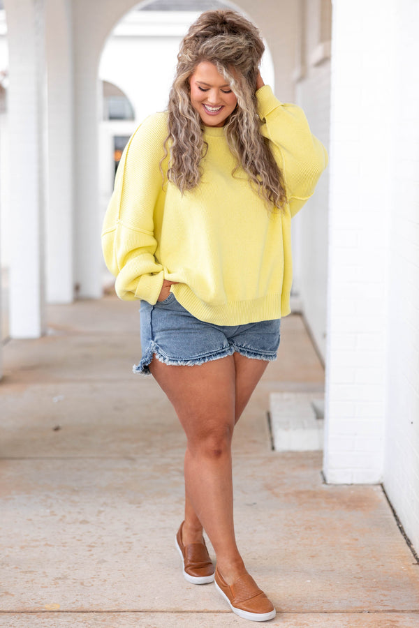 Chic Soul plus size clothing, yellow knit sweater with bubble sleeves