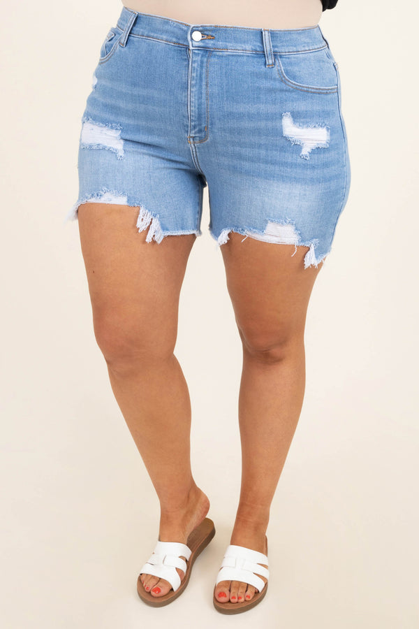 Chic Soul plus size clothing, high waisted distressed denim shorts