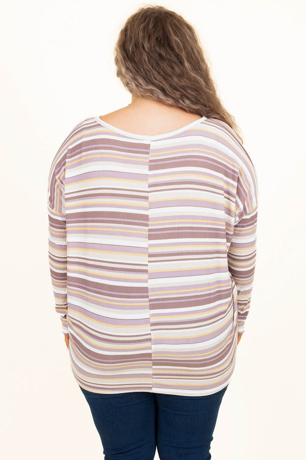 Chic Soul plus size clothing, taro multi stripped long sleeve casual top