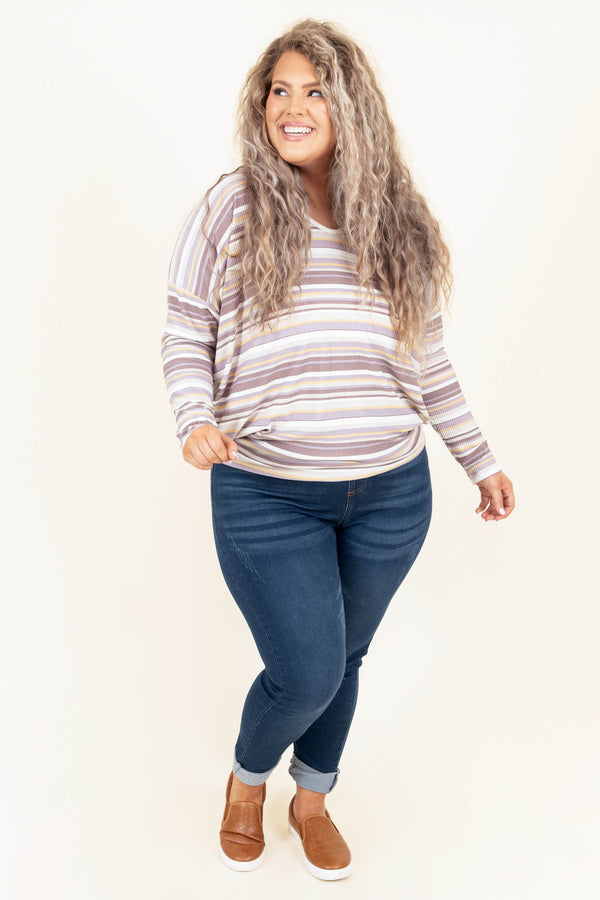 Chic Soul plus size clothing, taro multi stripped long sleeve casual top