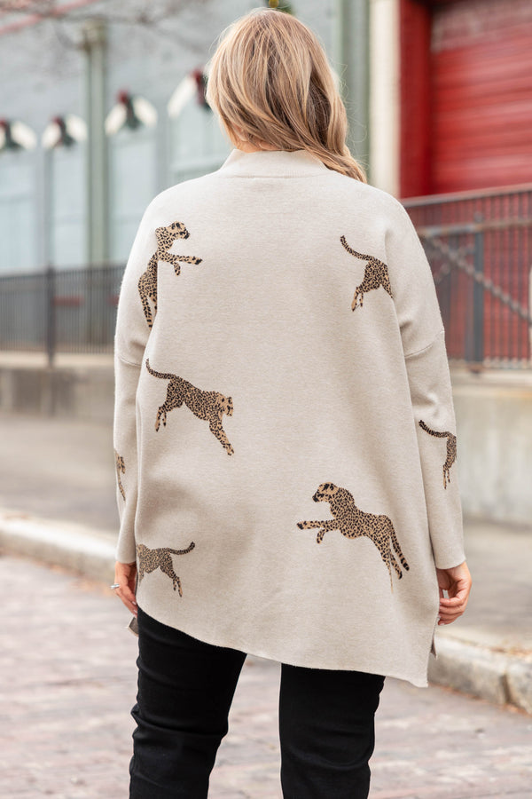 Chic Soul plus size clothing, oatmeal leopard sweater
