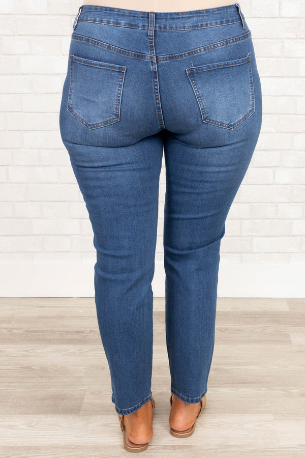 Chic Soul plus size clothing, medium wash slightly distressed jeggings