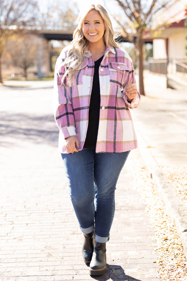 Chic Soul plus size clothing, pink shacket