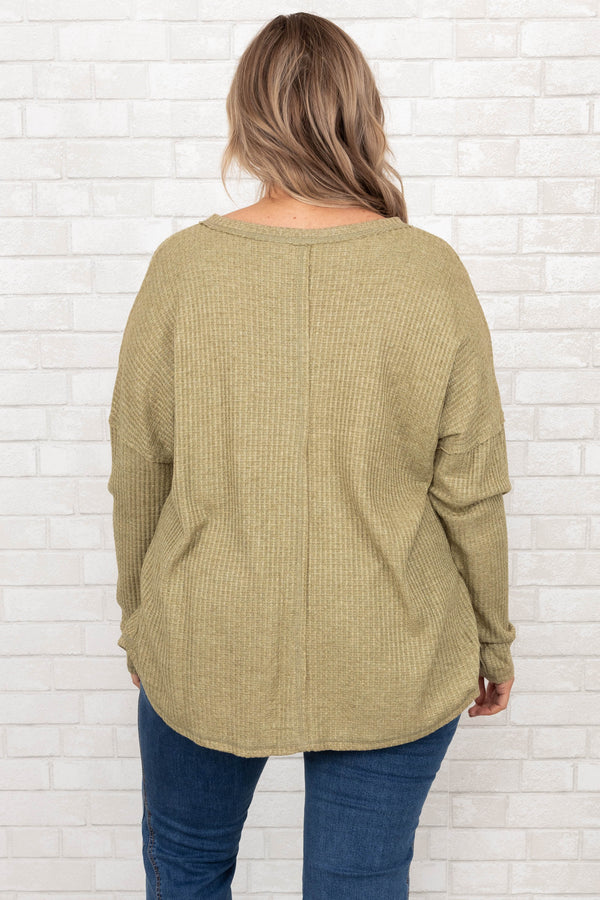 Chic Soul plus size clothing, green v neck long sleeve top