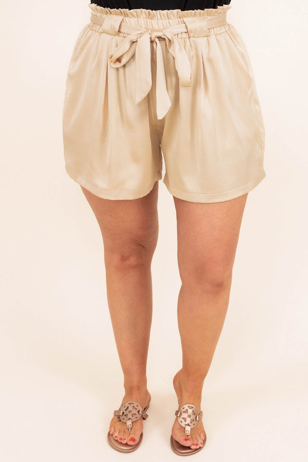 Chic Soul plus size clothing, beige paperbag style shorts with tie string