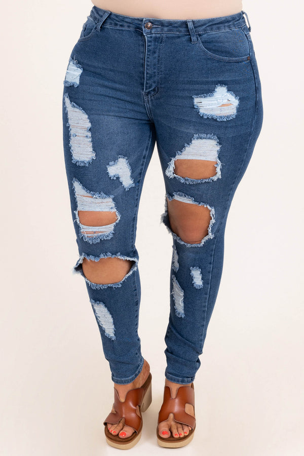 Chic Soul plus size clothing, high waisted skinny jeans with distressed details