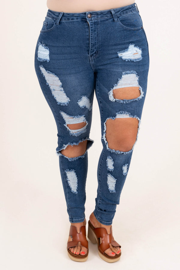 Chic Soul plus size clothing, high waisted skinny jeans with distressed details