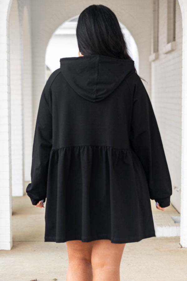 Chic Soul plus size clothing, black babydoll style hoodie dress