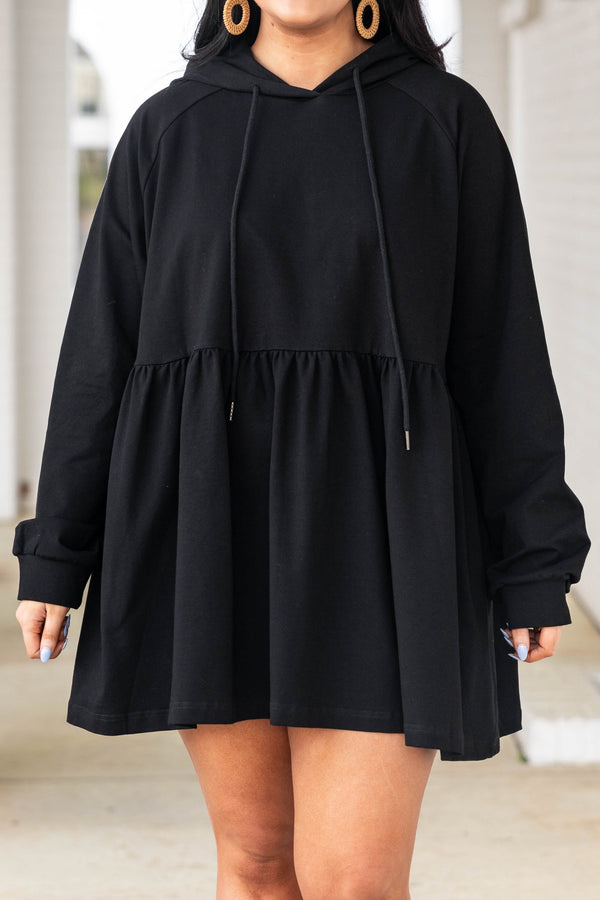 Chic Soul plus size clothing, black babydoll style hoodie dress
