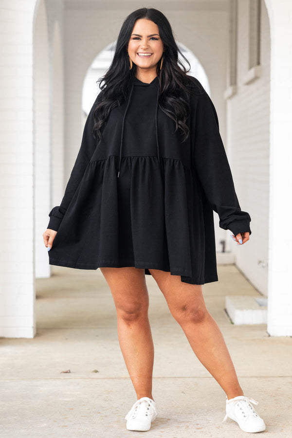 Chic Soul plus size clothing, black babydoll style hoodie dress