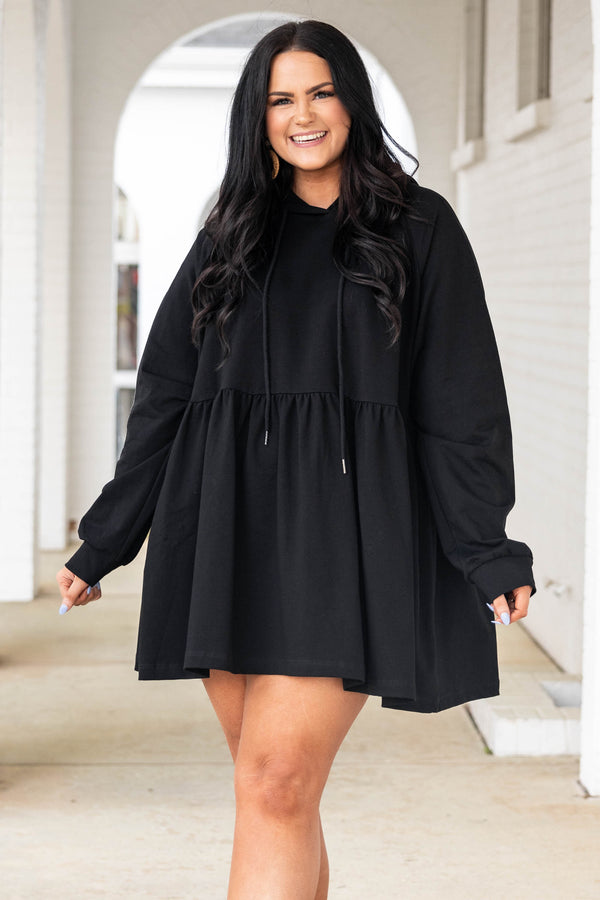 Chic Soul plus size clothing, black babydoll style hoodie dress