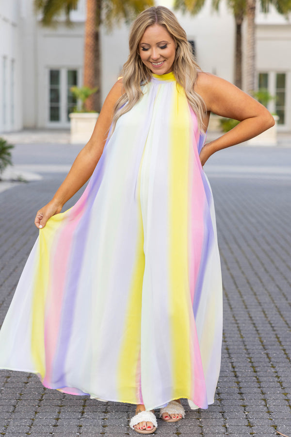 Chic Soul plus size clothing, rainbow halter neck ombre maxi dress