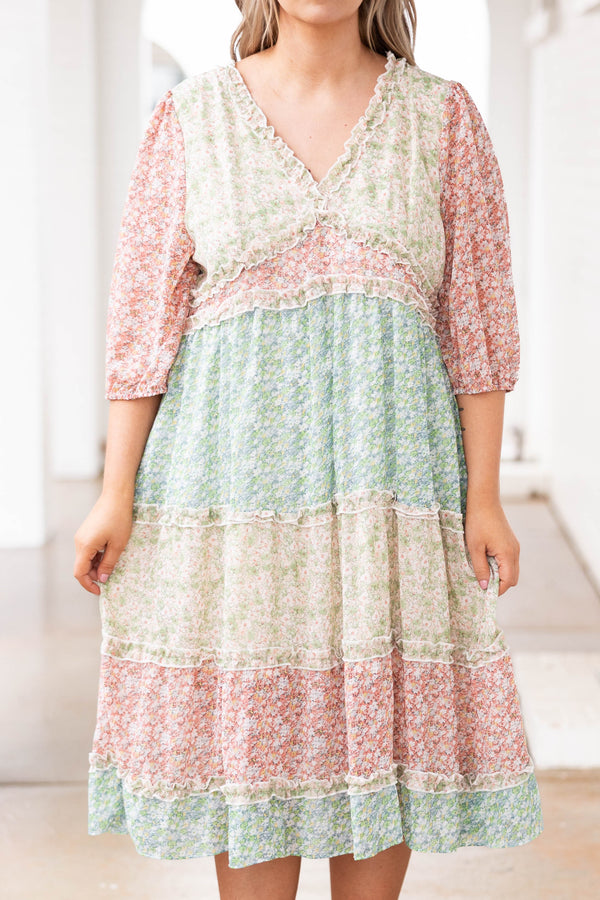 Chic Soul plus size clothing, multicolor midi dress with floral designs