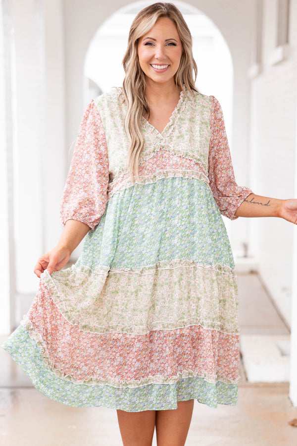 Chic Soul plus size clothing, multicolor midi dress with floral designs