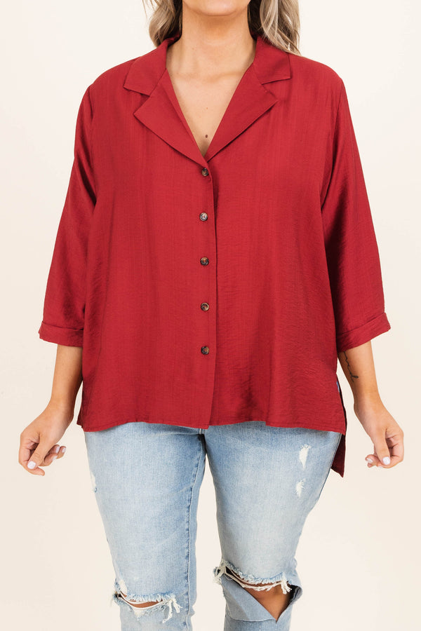 Chic Soul plus size clothing, dark plum button down top
