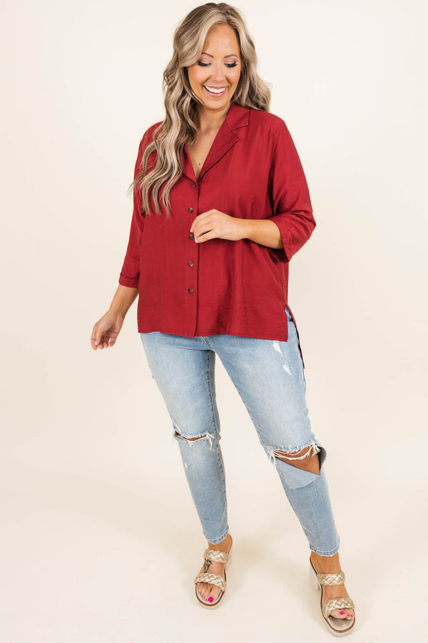 Chic Soul plus size clothing, dark plum button down top