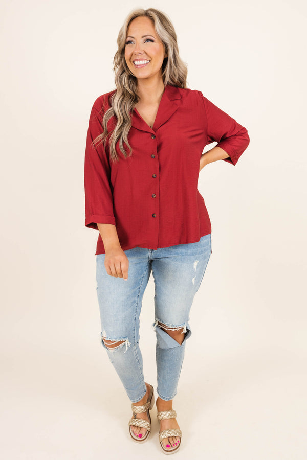 Chic Soul plus size clothing, dark plum button down top
